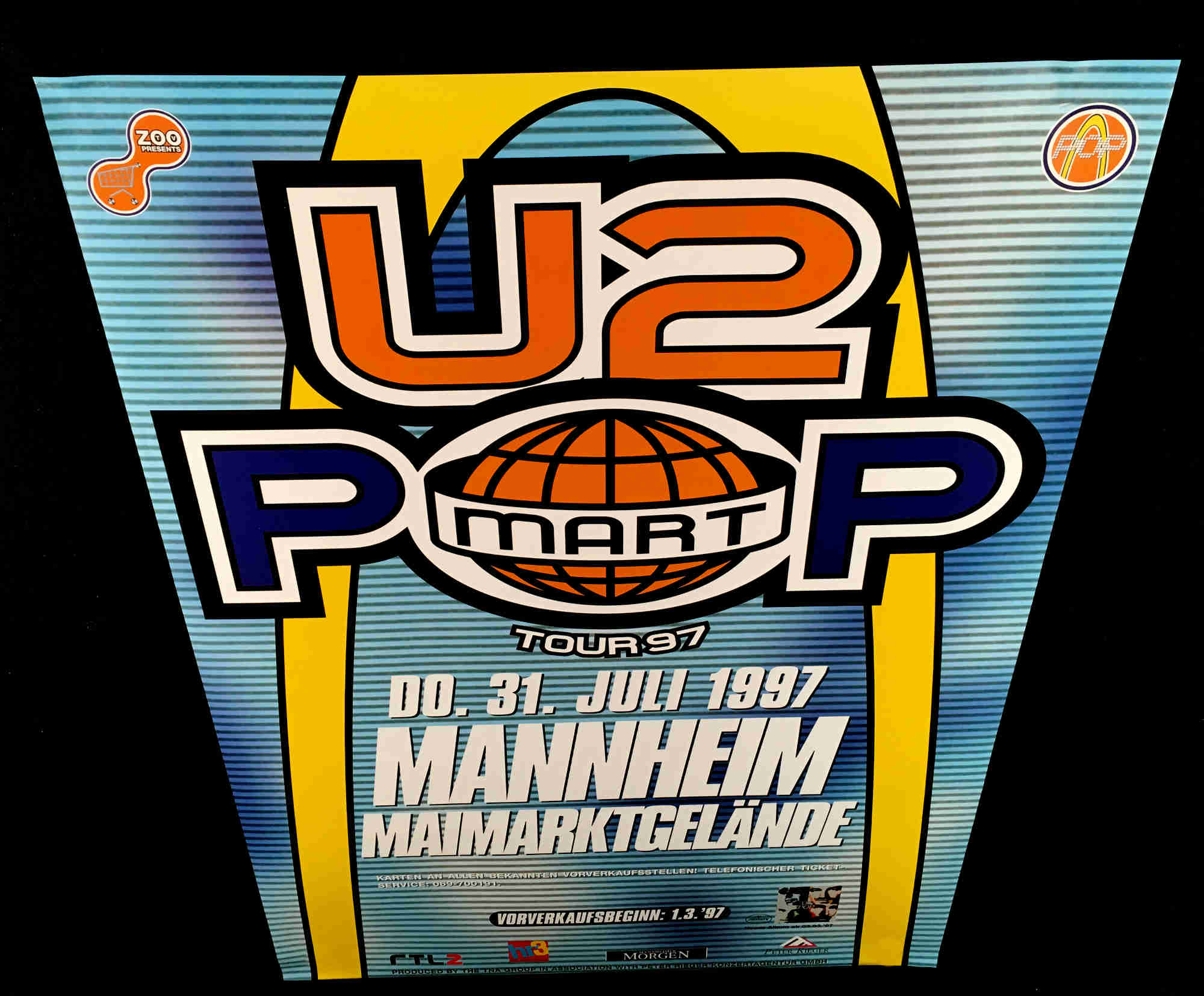 U2 Original 1997 Pop Mart Tour Poster Mannheim Germany Rare Bus