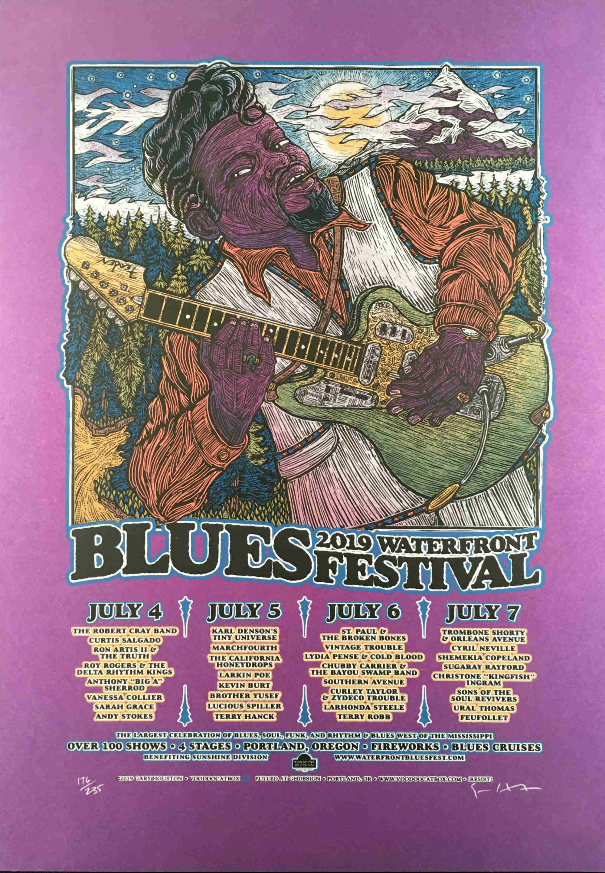 2019 Waterfront Blues Festival Poster S/N Original Silkscreen Gary