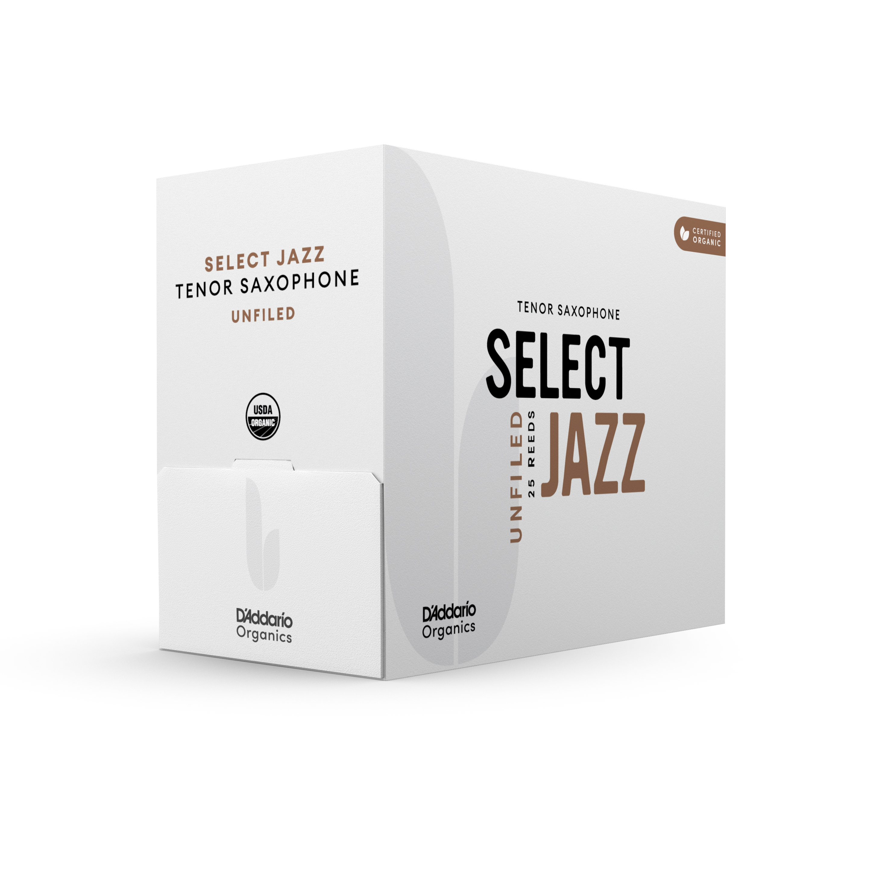 D’Addario Organic Select Jazz Tenor Saxophone Reeds - Filed, Strength 3, 25-Pack