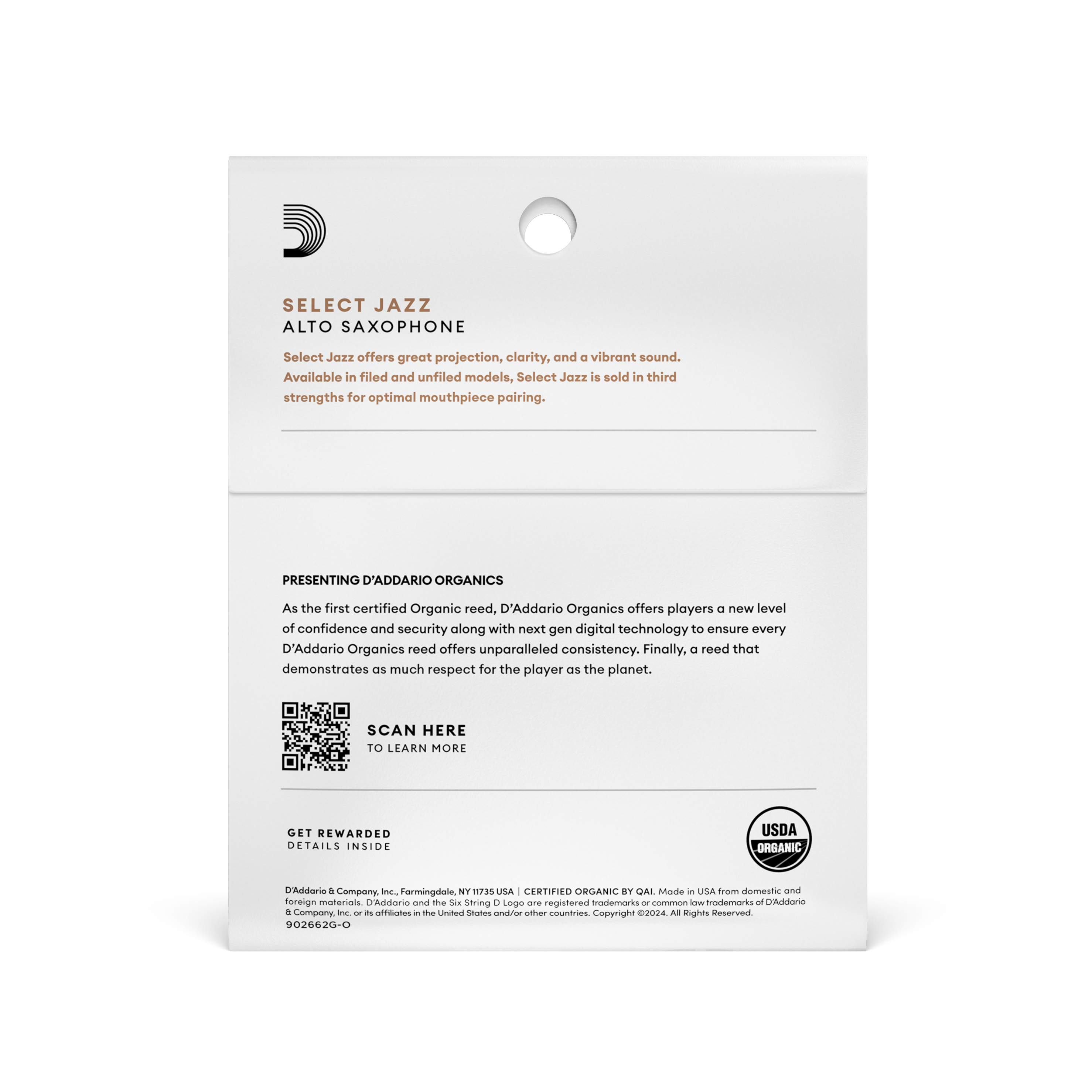 thumbnail image 2 of D'Addario Organic Select Jazz Alto Sax Reeds - Filed Cut 2 Soft Strength, 3-Pack 2 of 12