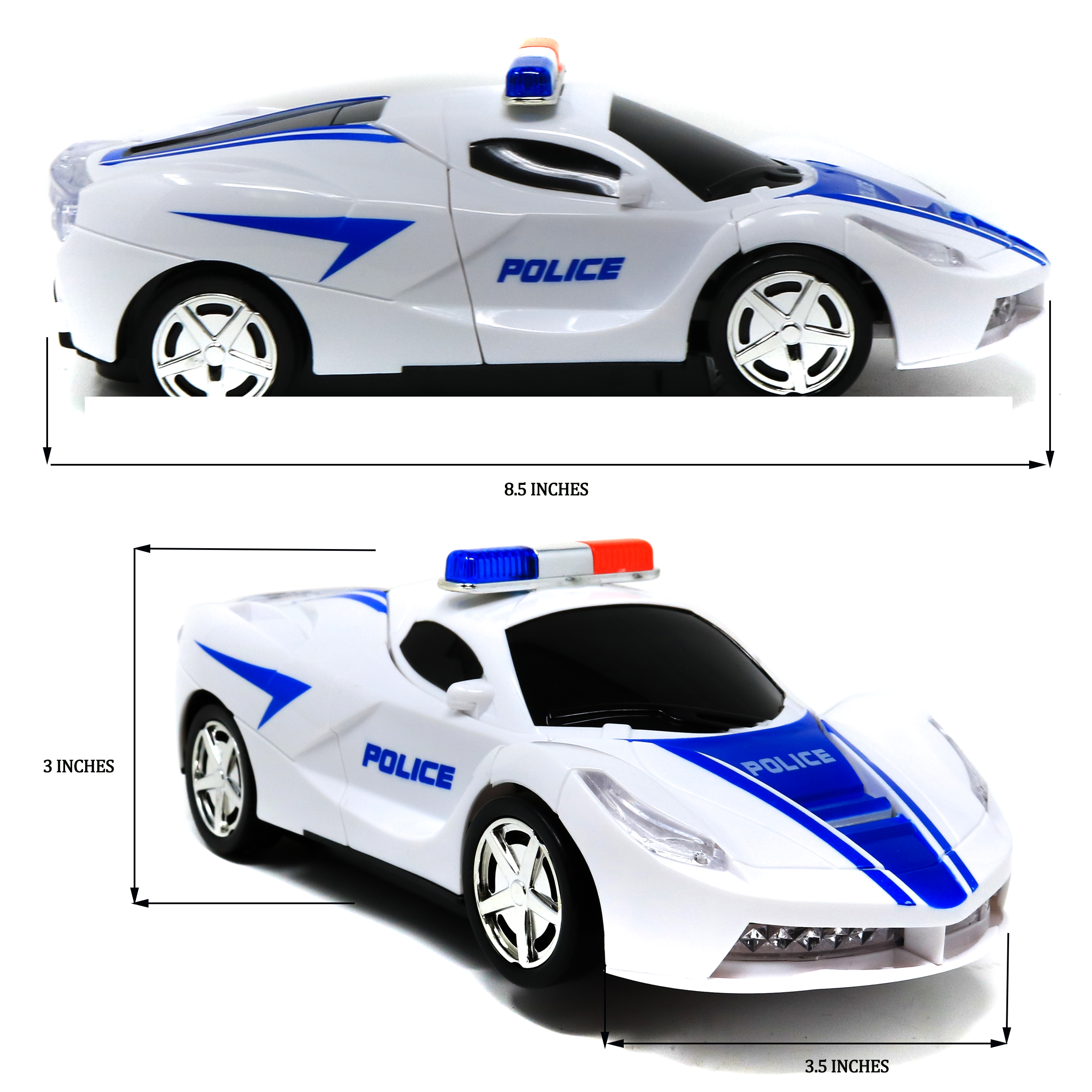 Retailery 2In1 Robot Toy Police Car Transformer Robot With Lights And