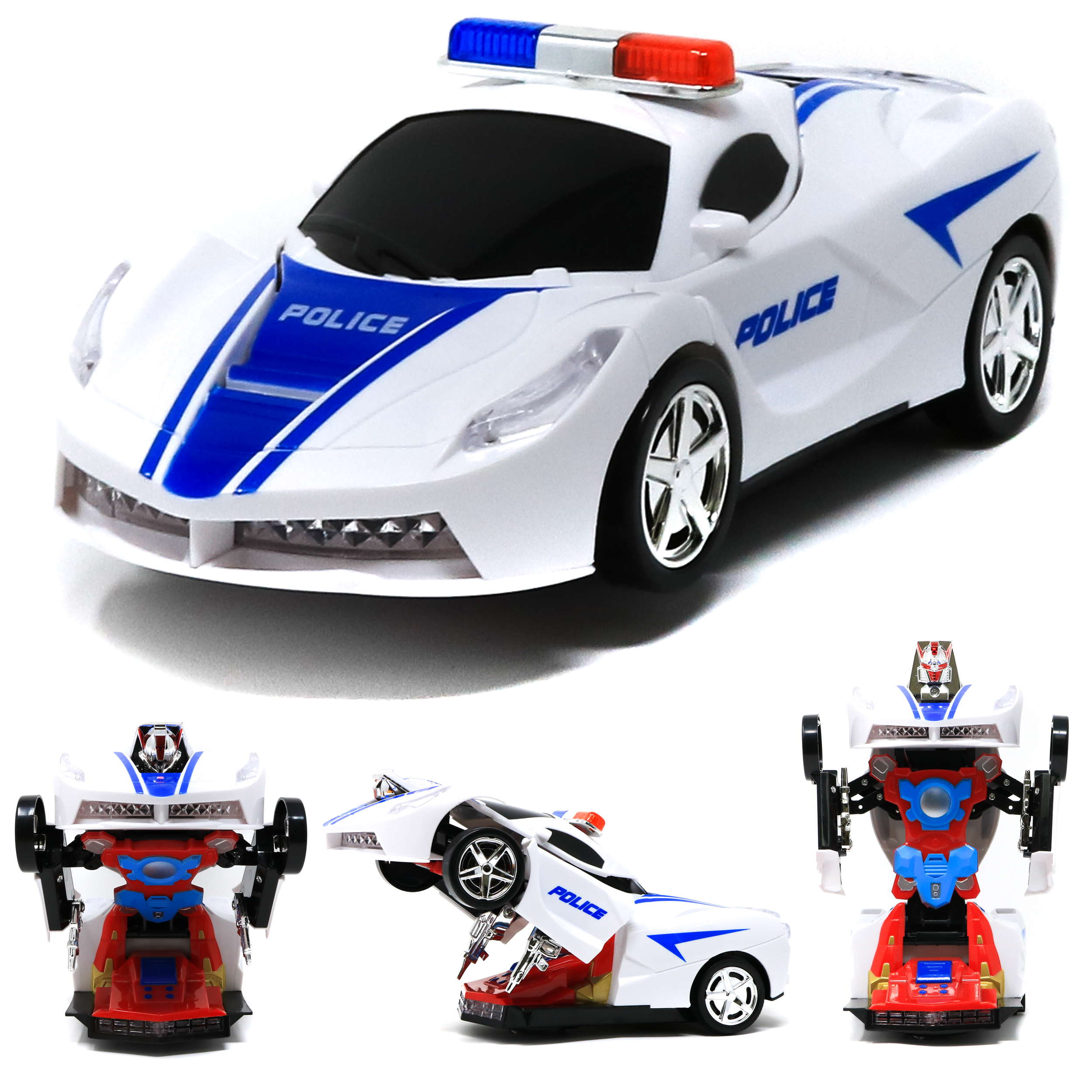 Retailery 2In1 Robot Toy Police Car Transformer Robot With Lights And