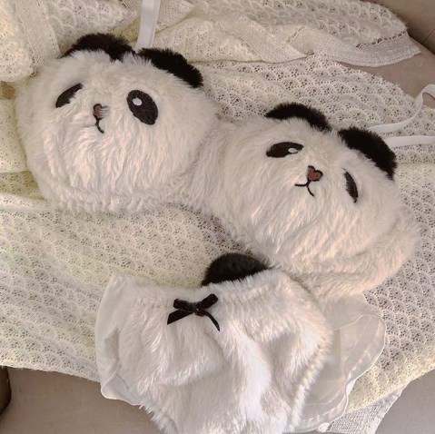 Lujoso conjunto de sujetador de felpa Panda, bragas de sujetador de piel suave, lencería seductora para mujer - Imagen 4 de 4