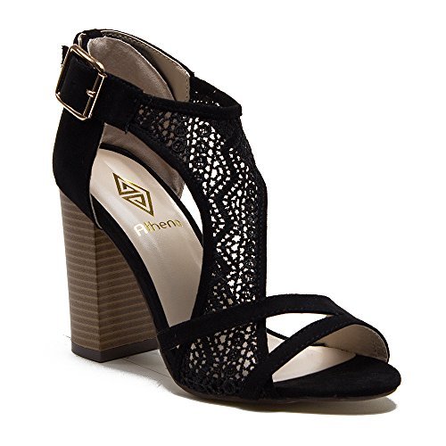 Women's Emily Chunky Block Heel Designer Lace Sandals Heels Open Toe Dress Shoes - Picture 19 of 31