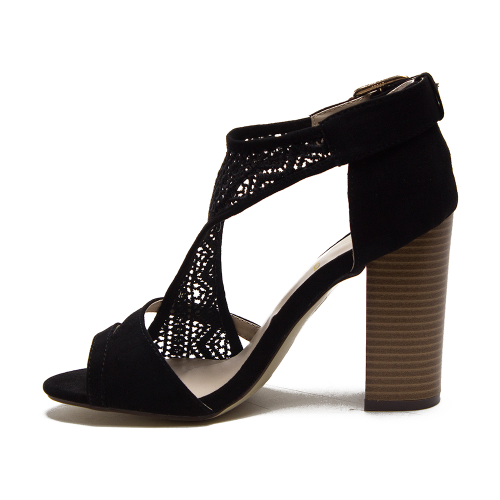 Women's Emily Chunky Block Heel Designer Lace Sandals Heels Open Toe Dress Shoes - Picture 13 of 31