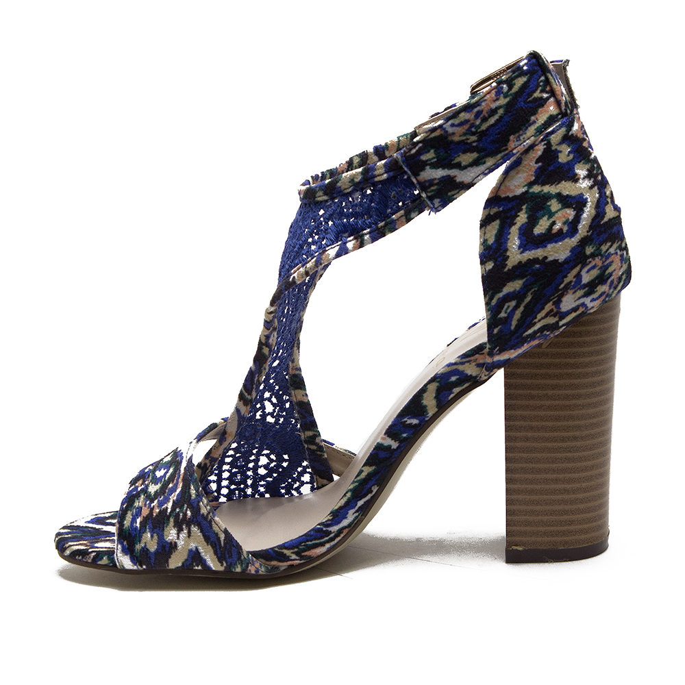 Women's Emily Chunky Block Heel Designer Lace Sandals Heels Open Toe Dress Shoes - Picture 23 of 31