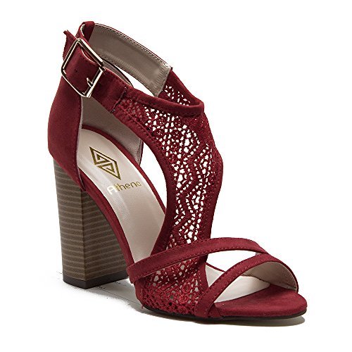 Women's Emily Chunky Block Heel Designer Lace Sandals Heels Open Toe Dress Shoes - Picture 9 of 31