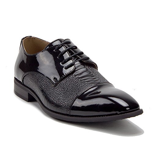 Men's 99626 Formal Patent Leather Crocodile Textured Oxfords Dress Shoes - Picture 4 of 5