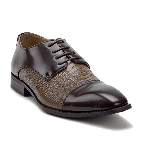 Men's 99626 Formal Patent Leather Crocodile Textured Oxfords Dress Shoes - Picture 3 of 5