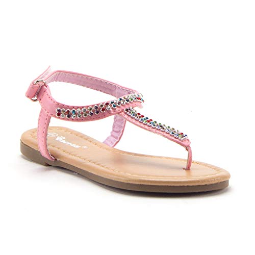 Little Toddler Girls Rhinestone Rainbow Crystals Open Toe Sandals Dress Shoes - Picture 3 of 9