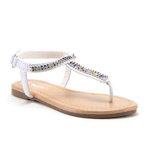Little Toddler Girls Rhinestone Rainbow Crystals Open Toe Sandals Dress Shoes - Picture 4 of 9