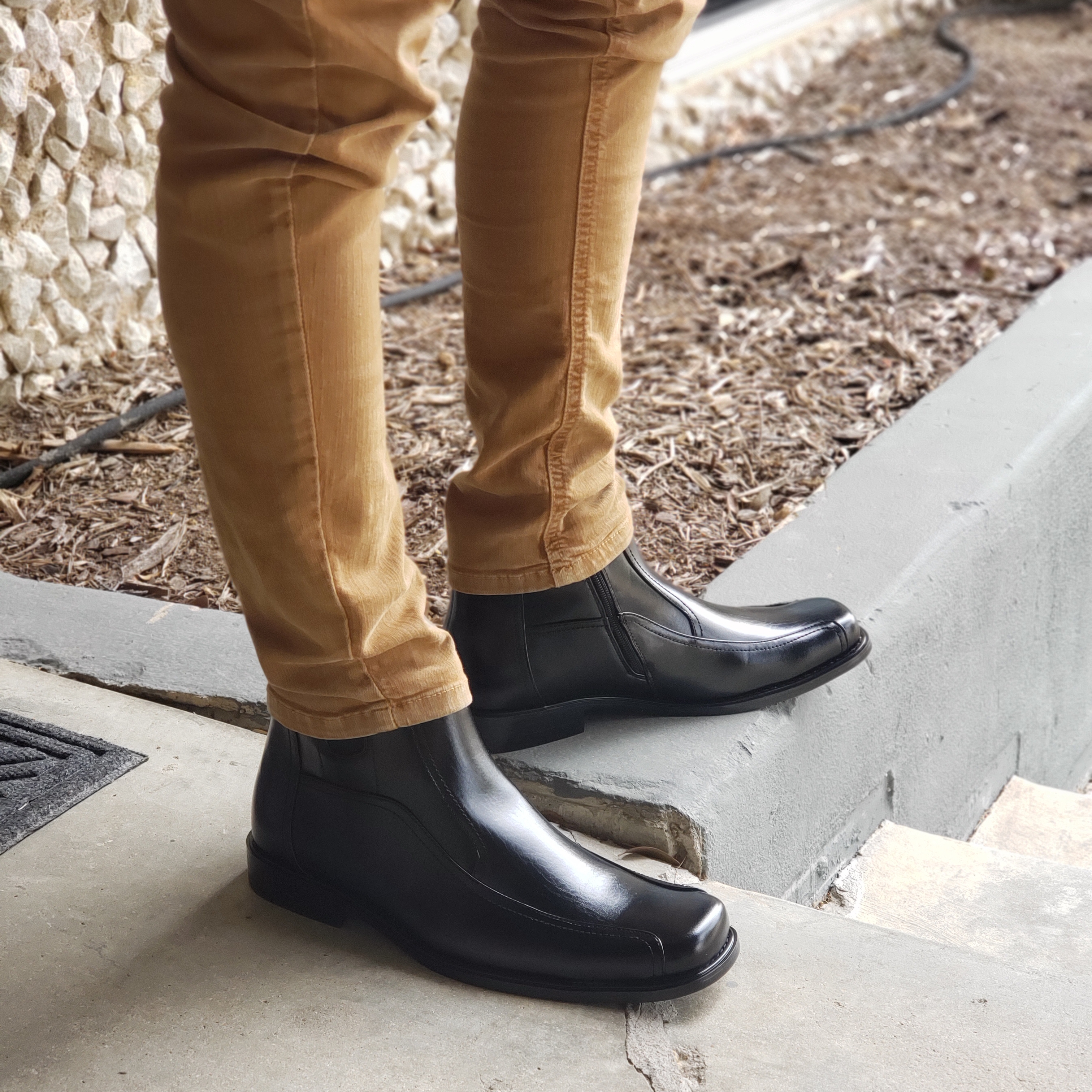 Men's 38912 Leather Lined Ankle High Moto Zipped Chelsea Dress Boots - Picture 7 of 9