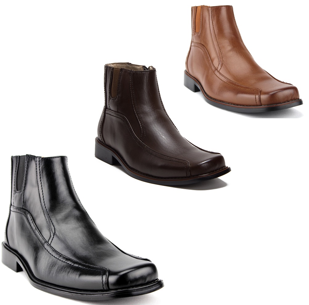 Men's 38912 Leather Lined Ankle High Moto Zipped Chelsea Dress Boots - Picture 2 of 9