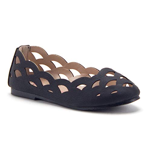 Little Girls & Toddler Laser Cut Out Round Toe Slip On Ballet Flats Dress Shoes - Picture 2 of 5