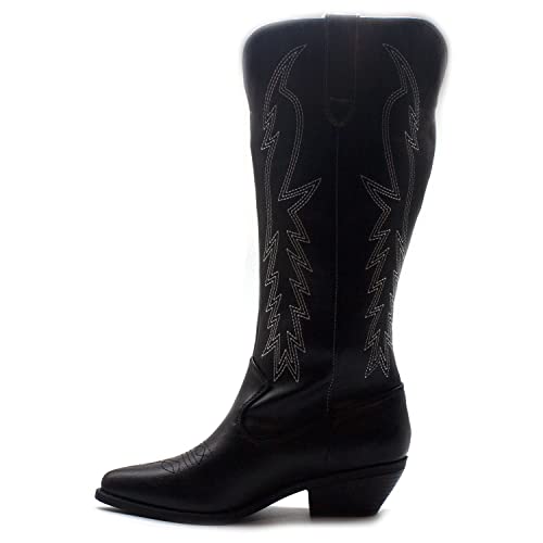 Damenstiefel groß gerafft Western klobiger Absatz zum Überziehen Cowboy Cowgirl elegant - Bild 7 von 10