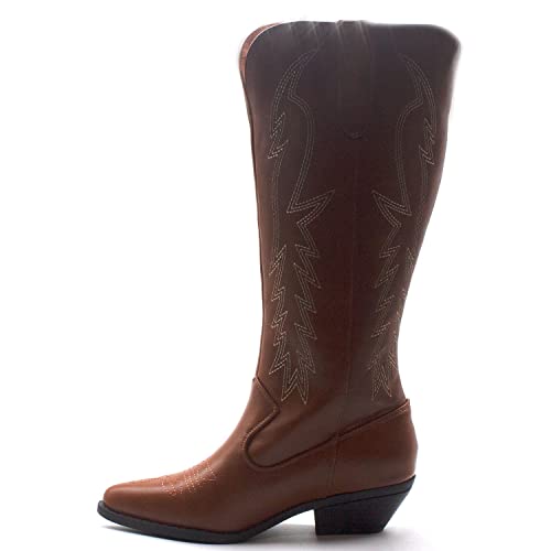 Damenstiefel groß gerafft Western klobiger Absatz zum Überziehen Cowboy Cowgirl elegant - Bild 8 von 10