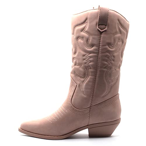 Damenstiefel groß gerafft Western klobiger Absatz zum Überziehen Cowboy Cowgirl elegant - Bild 9 von 10