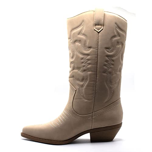 Damenstiefel groß gerafft Western klobiger Absatz zum Überziehen Cowboy Cowgirl elegant - Bild 10 von 10