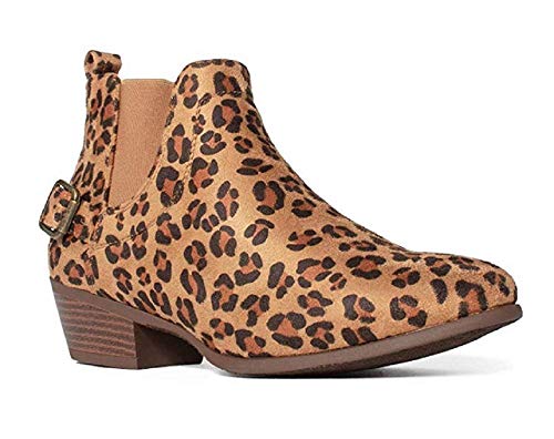 Women's Ankle High Chunky Stack Block Heels Leopard Print Booties Dress Boots - Picture 5 of 5
