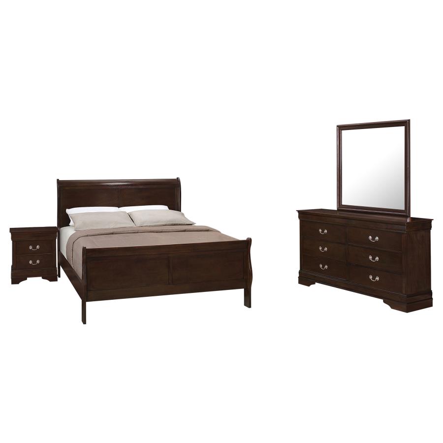 Louis Philippe 4 PC Panel Bedroom Set with High Headboard In Cappuccino - Picture 14 of 24