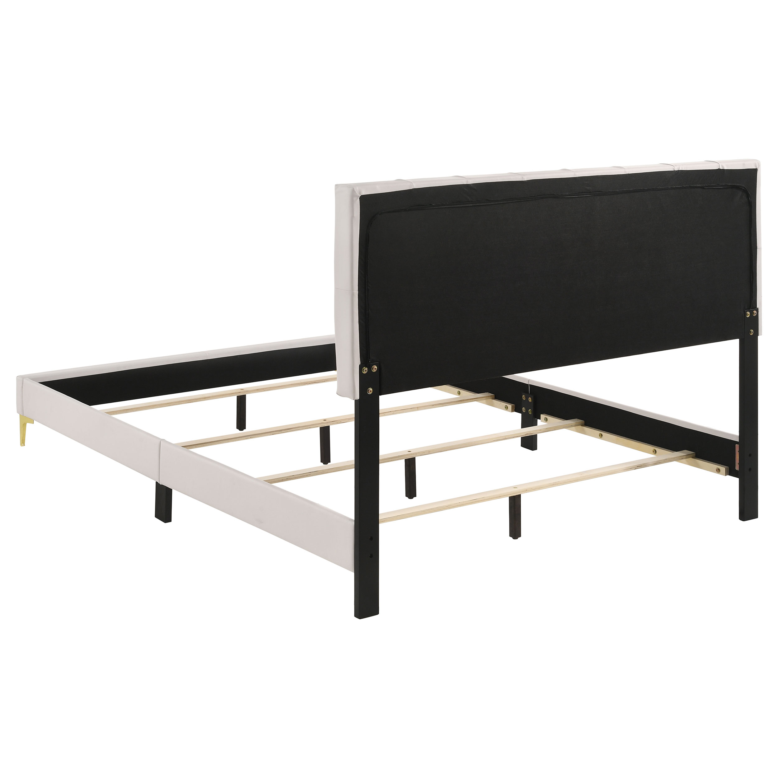 Kendall Modern Glam 4 PC Queen King Upholstered Panel Bedroom Set in White - Picture 14 of 23