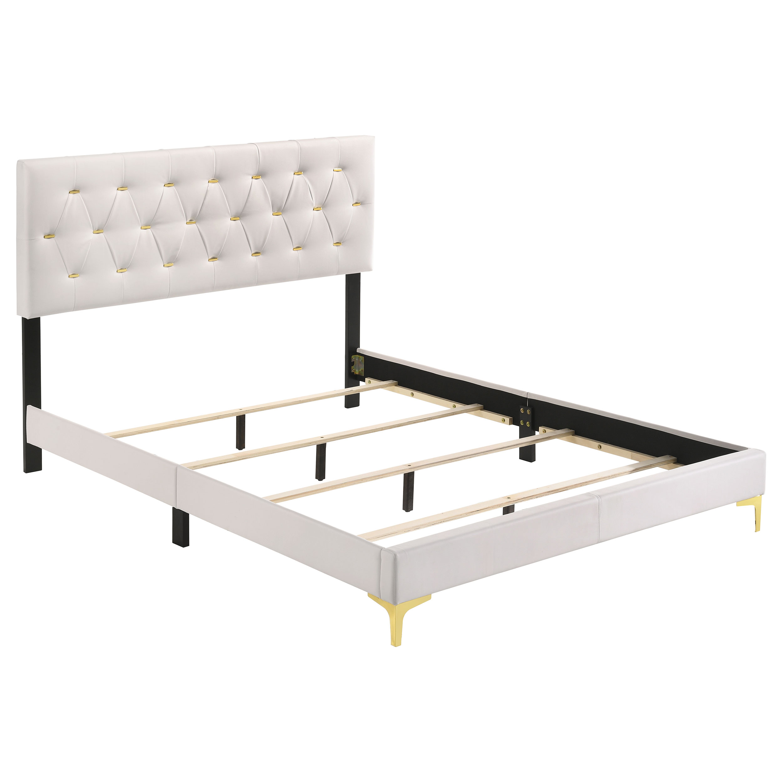 Kendall Modern Glam 4 PC Queen King Upholstered Panel Bedroom Set in White - Picture 13 of 23