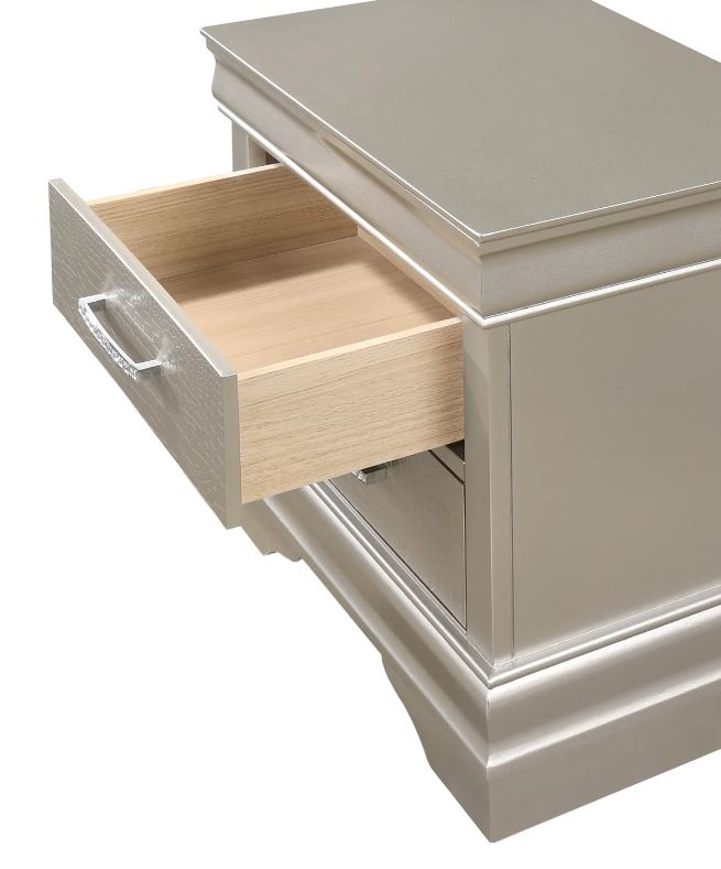 5 PC Amalia King Queen Full Twin Champagne Silver Upholstered Panel Bedroom Set - Picture 18 of 19