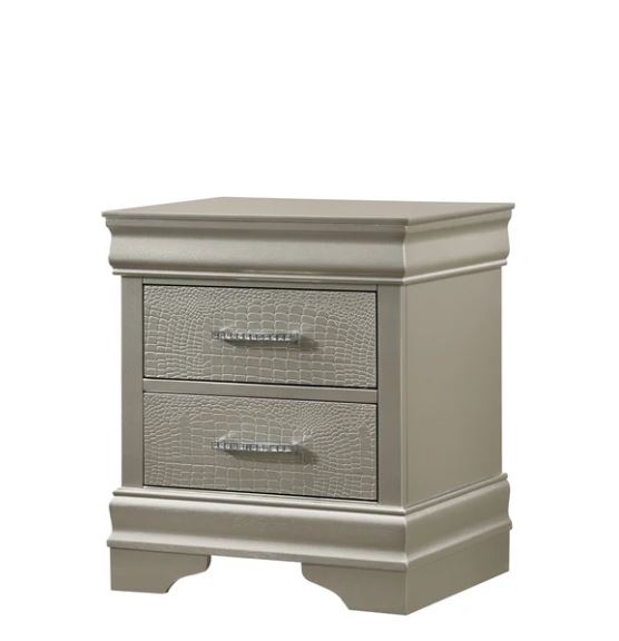 5 PC Amalia King Queen Full Twin Champagne Silver Upholstered Panel Bedroom Set - Picture 15 of 19