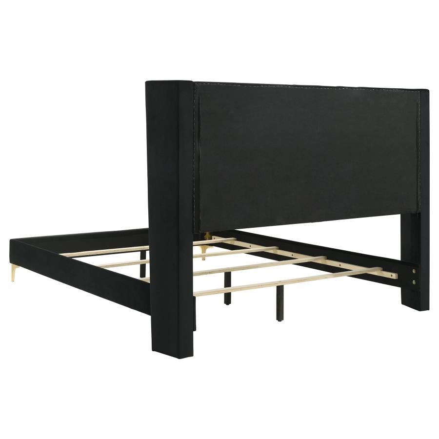 Contemporary Velvet Wing back Queen King Bedroom Set In Gold Black - Picture 27 of 36