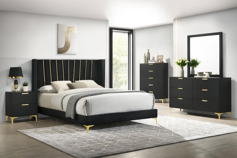 Contemporary Velvet Wing back Queen King Bedroom Set In Gold Black - Picture 25 of 36
