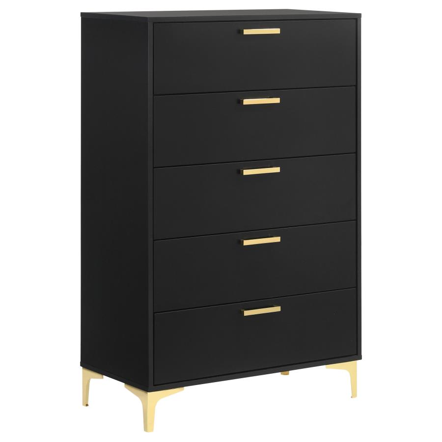 Contemporary Velvet Wing back Queen King Bedroom Set In Gold Black - Picture 32 of 36