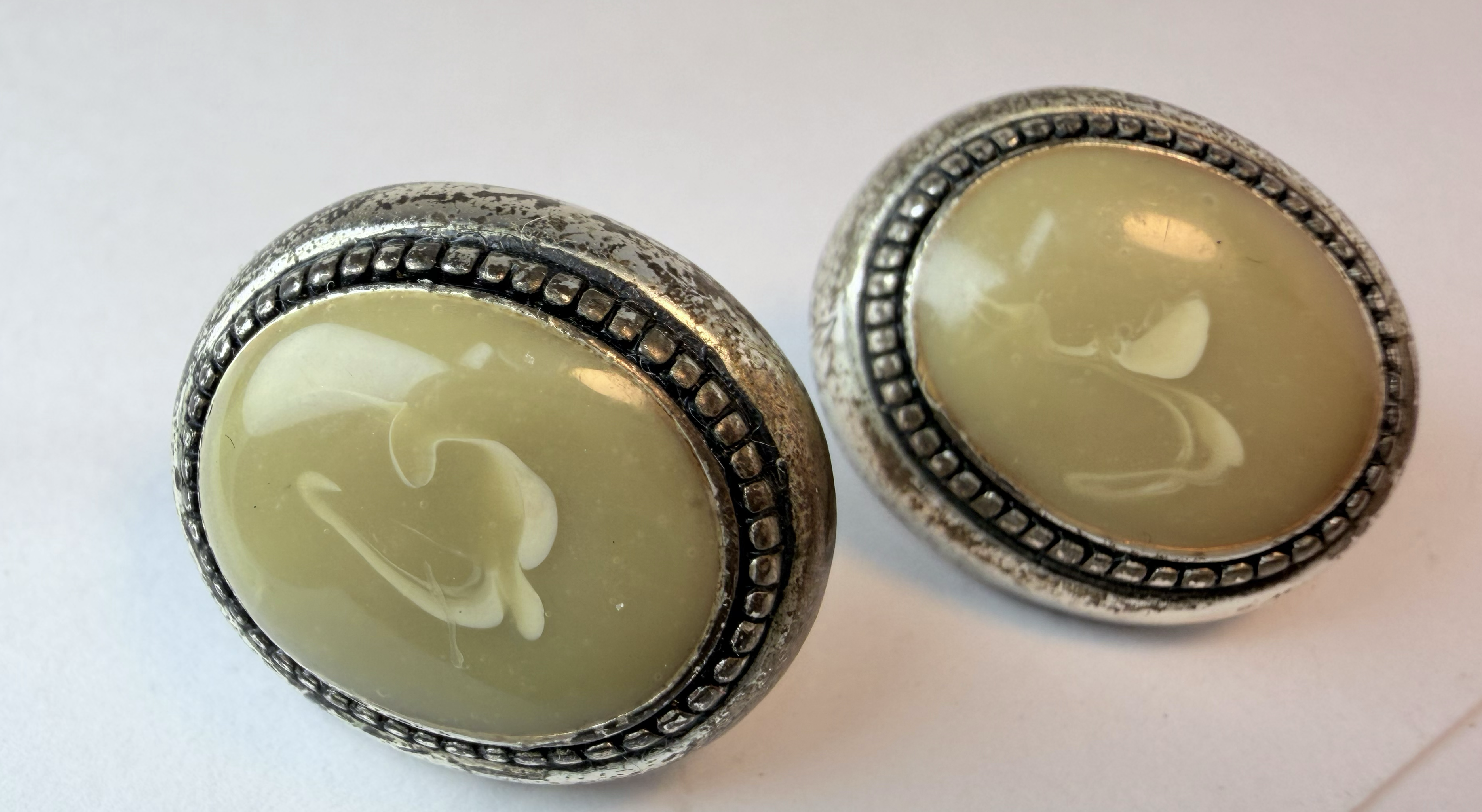 Vintage 1970s Bakelite Style Yellow Resin Beaded Earrings
