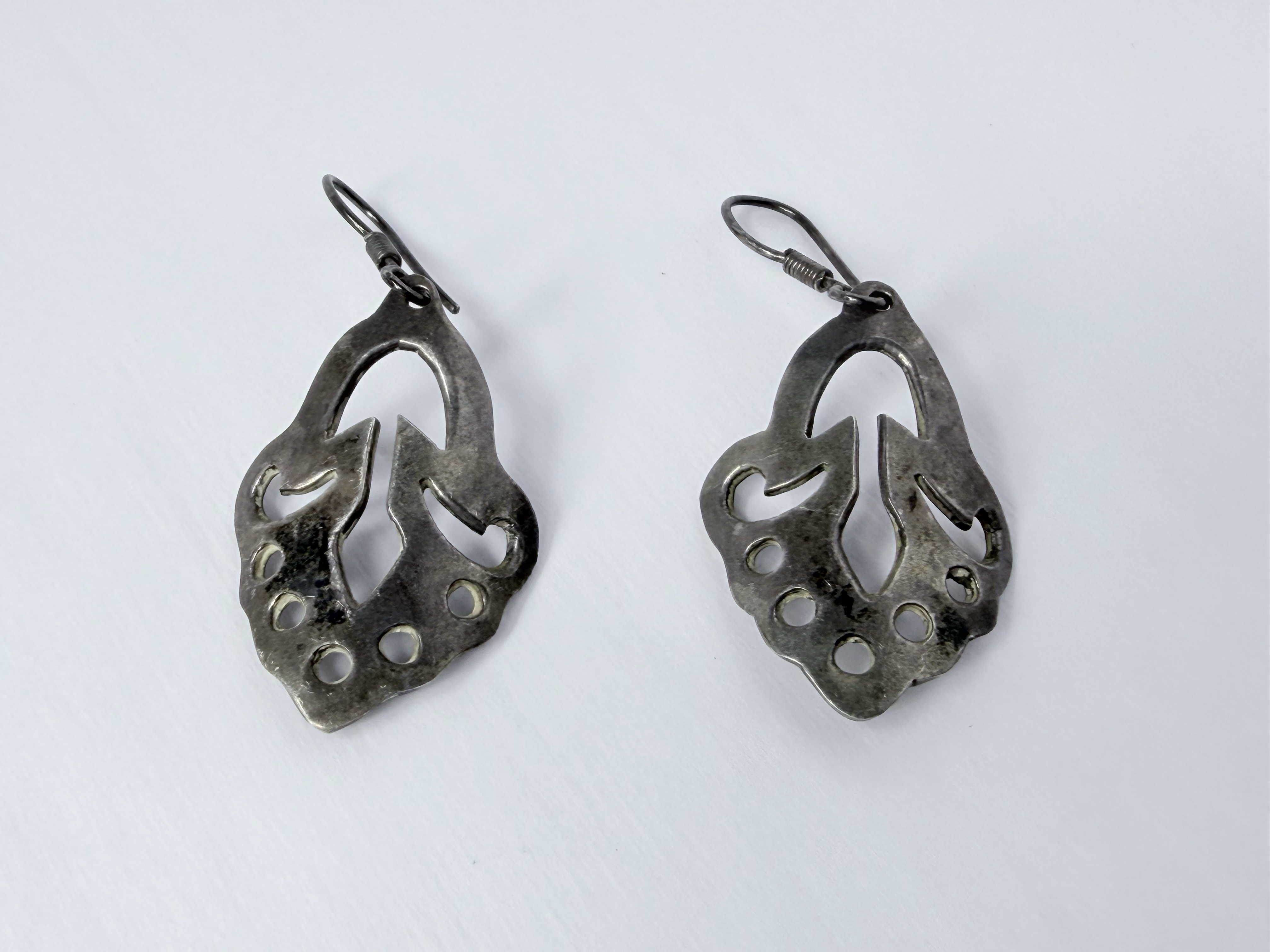 Vintage Taxco Sterling Silver Abstract Calla Lily Dangle Earrings Mexico 925