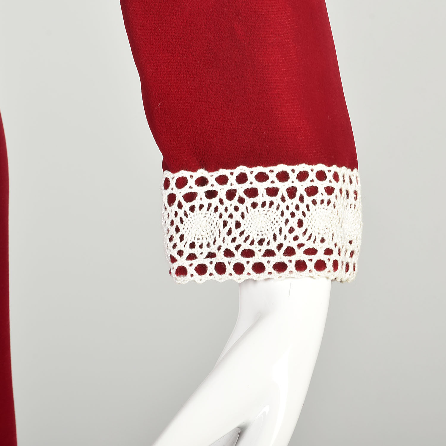 XS 1970s Red Velvet Dress Long Juliet Sleeve Empire Waist