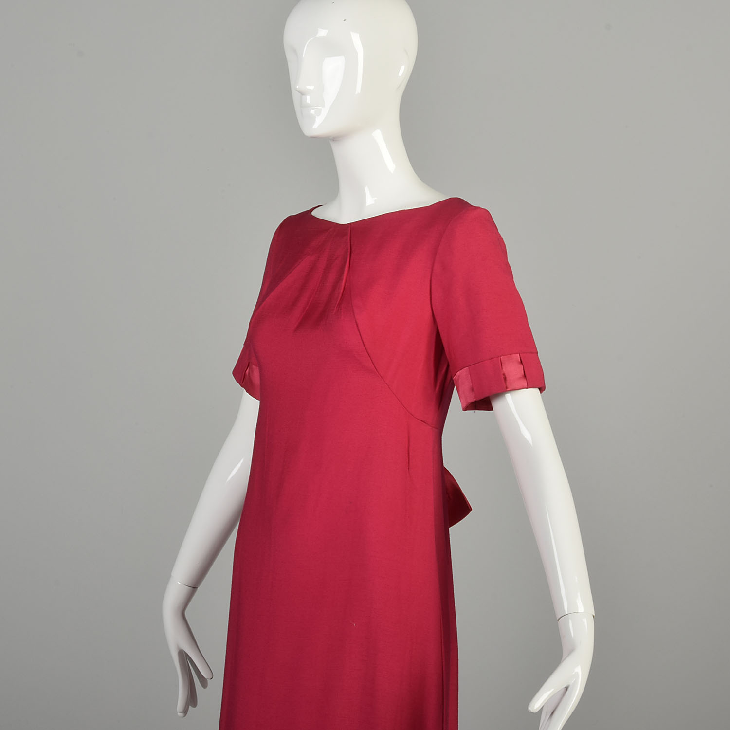Small 1960s Hot Pink Dress Short Sleeve Midi Formal Prom Modest Evening Gown  | eBay