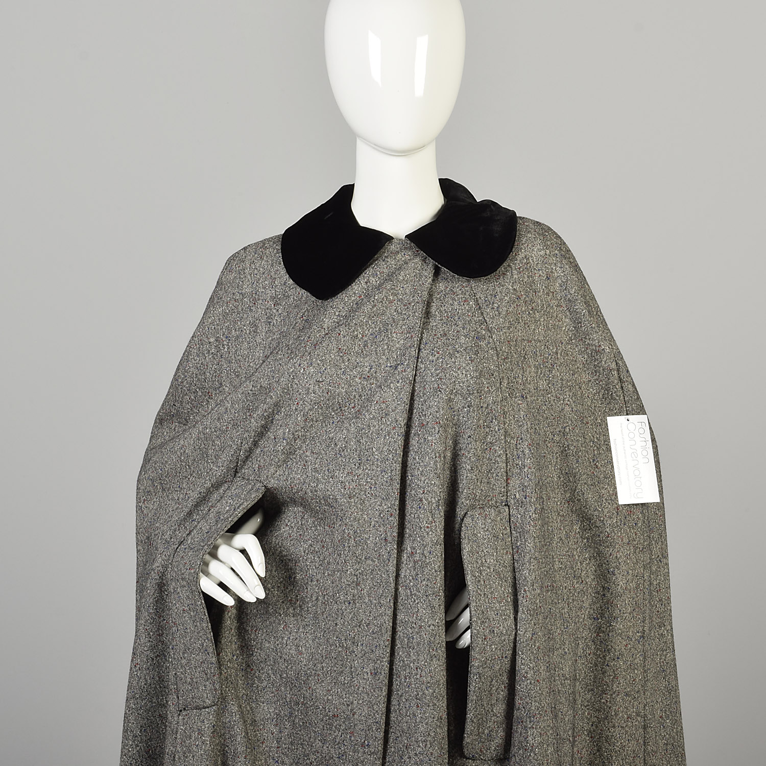 OSFM 1970s Gray Full Length Maxi Cape Flecked Wool Tweed Cloak 