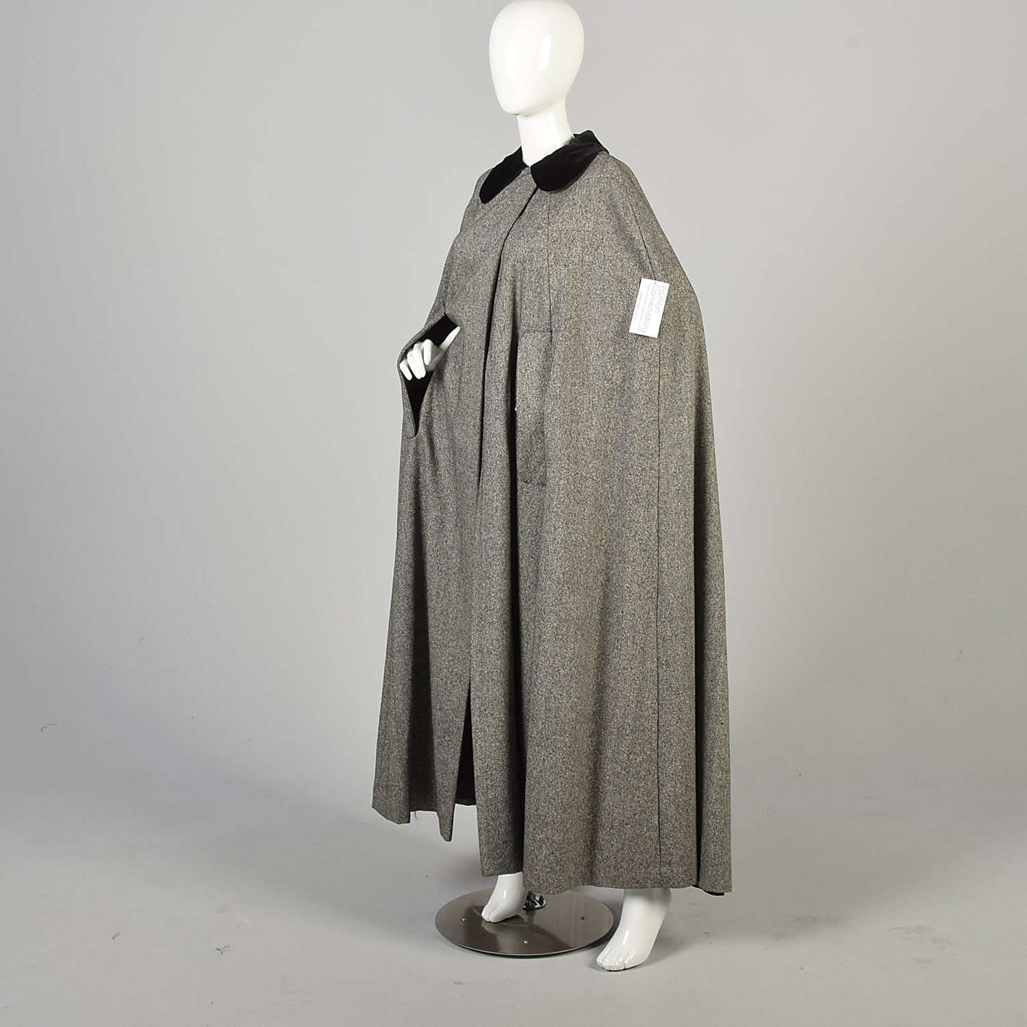 OSFM 1970s Gray Full Length Maxi Cape Flecked Wool Tweed Cloak