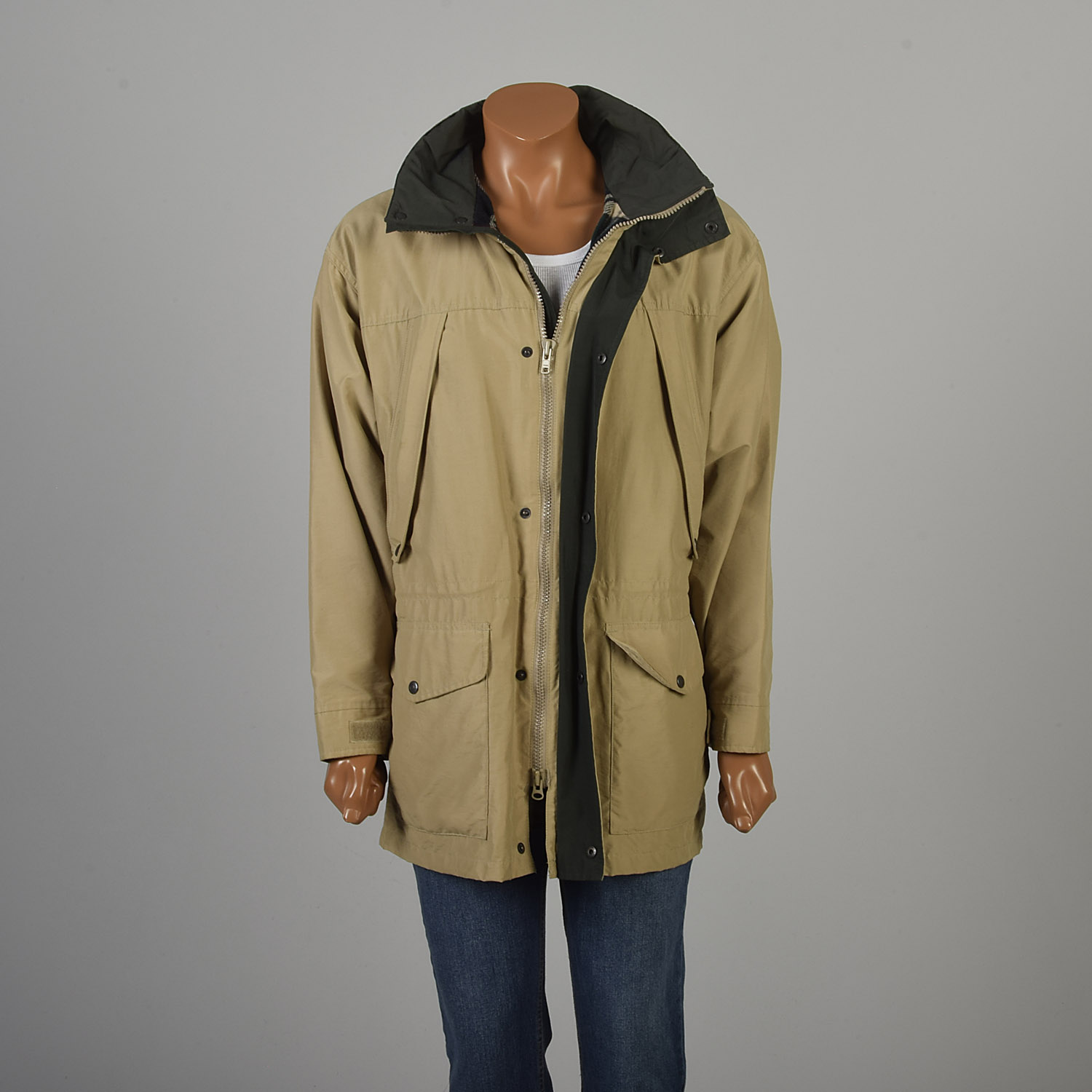 Large 2000s Classic Woolrich Parka Tan Plaid Lining with Removable