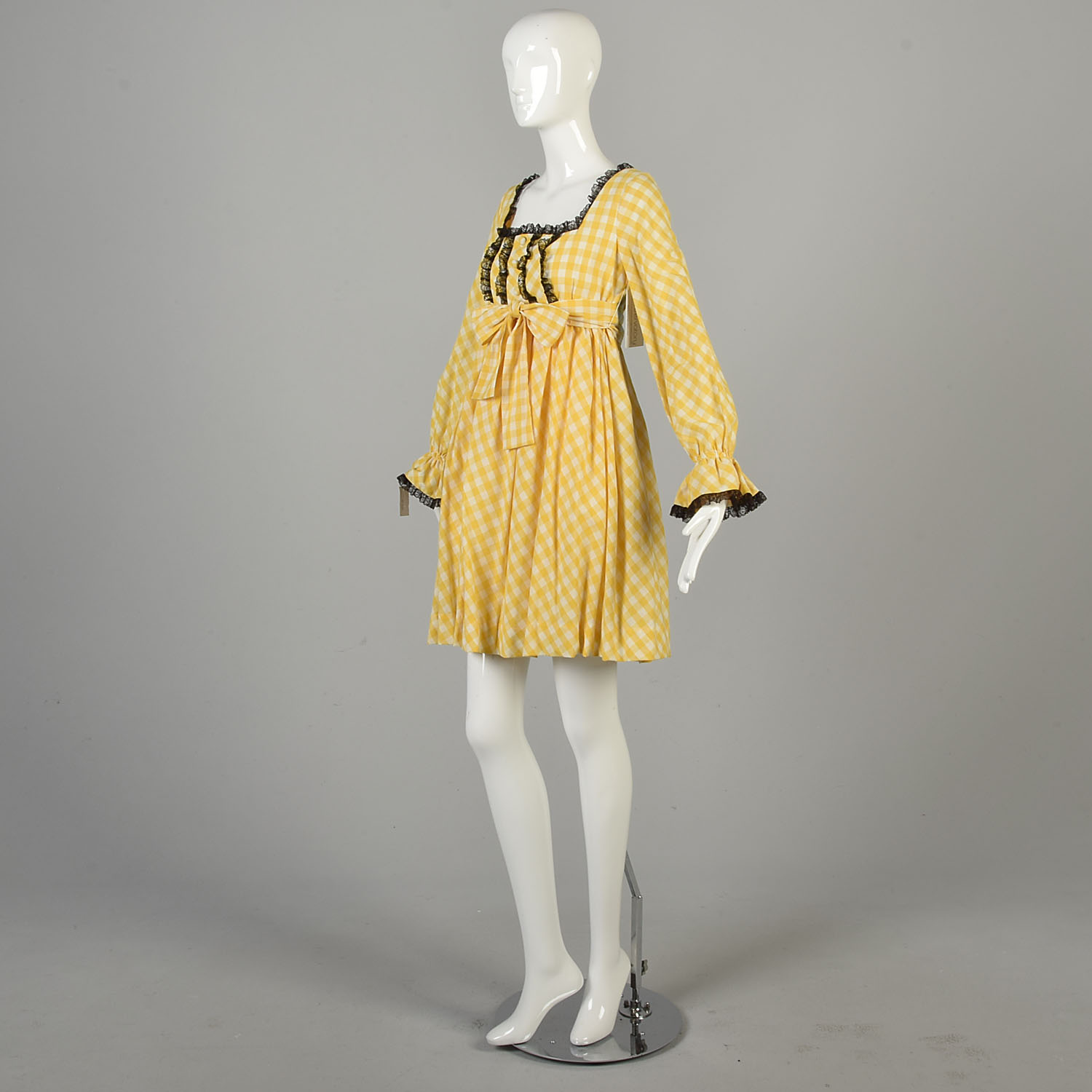 Small 1960s Deadstock Babydoll Dress Yellow White Checked Cotton Dress  Ruffle | eBay
