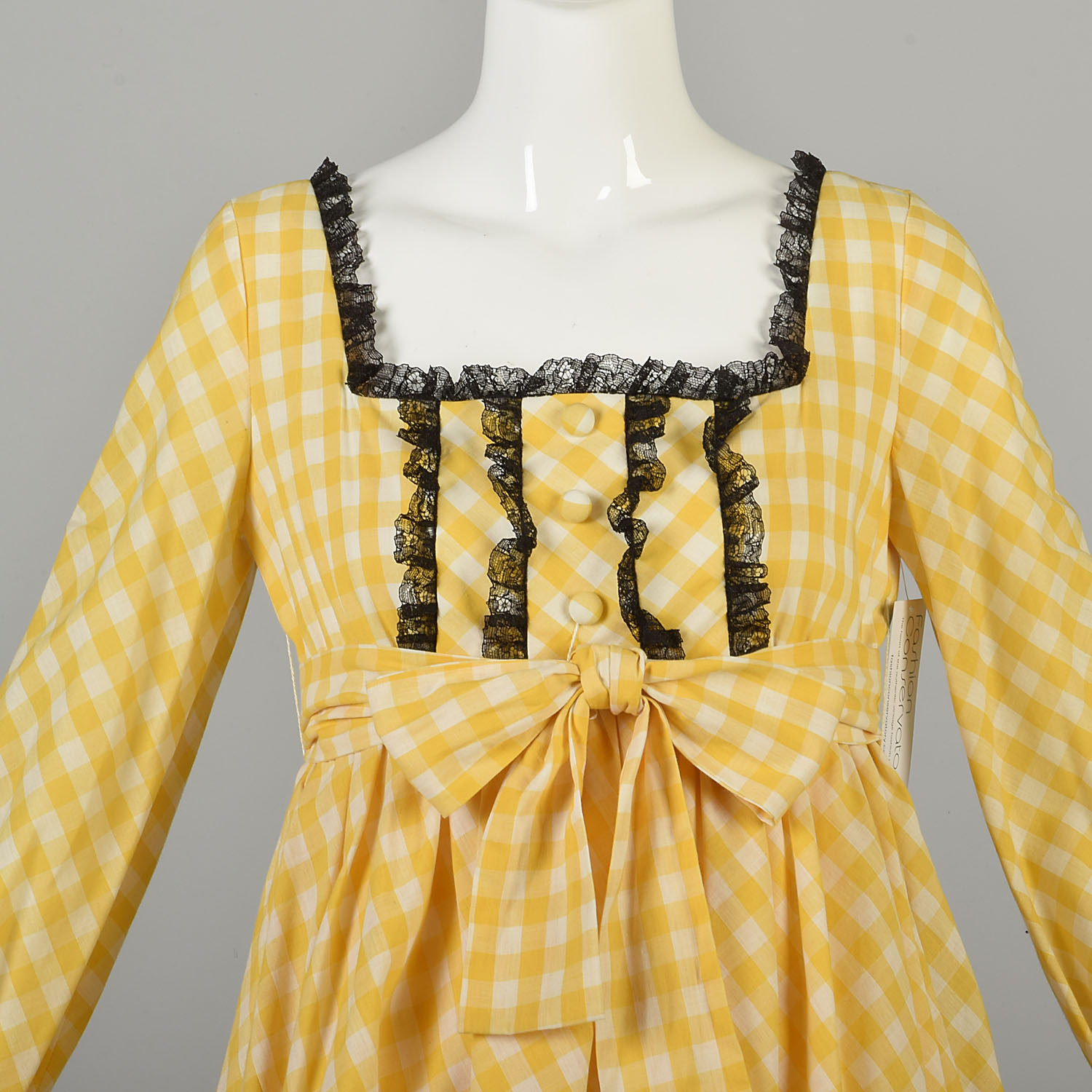 Small 1960s Deadstock Babydoll Dress Yellow White Checked Cotton