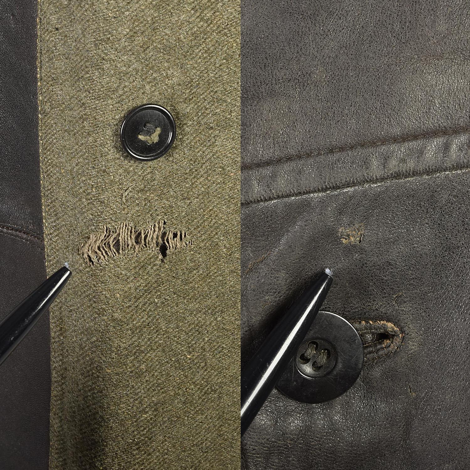 Medium 1940s Brown Leather Swedish Military Officers Coat