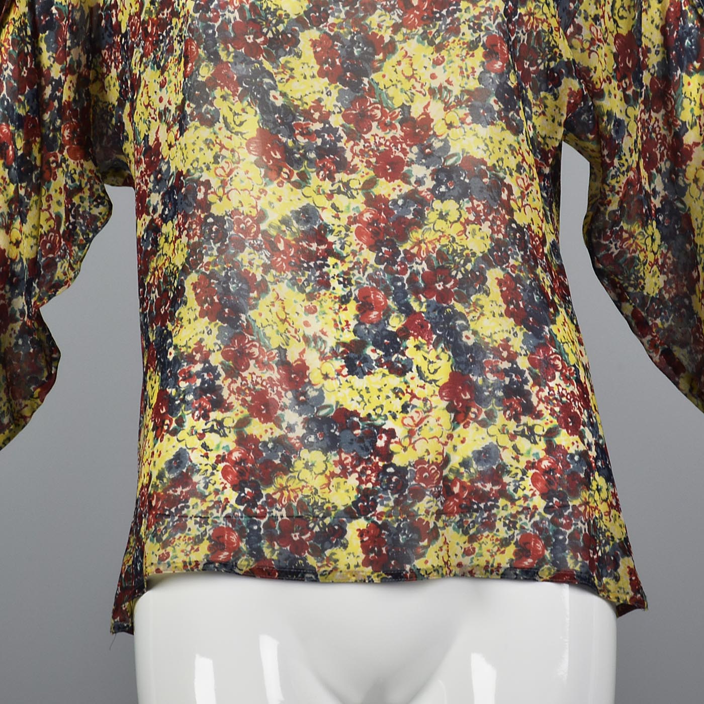 Rare Gianni Versace 1980s Sexy Sheer Top Silk Blouse Loose Floral
