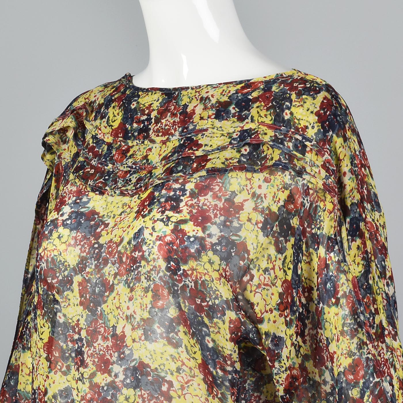 Rare Gianni Versace 1980s Sexy Sheer Top Silk Blouse Loose Floral