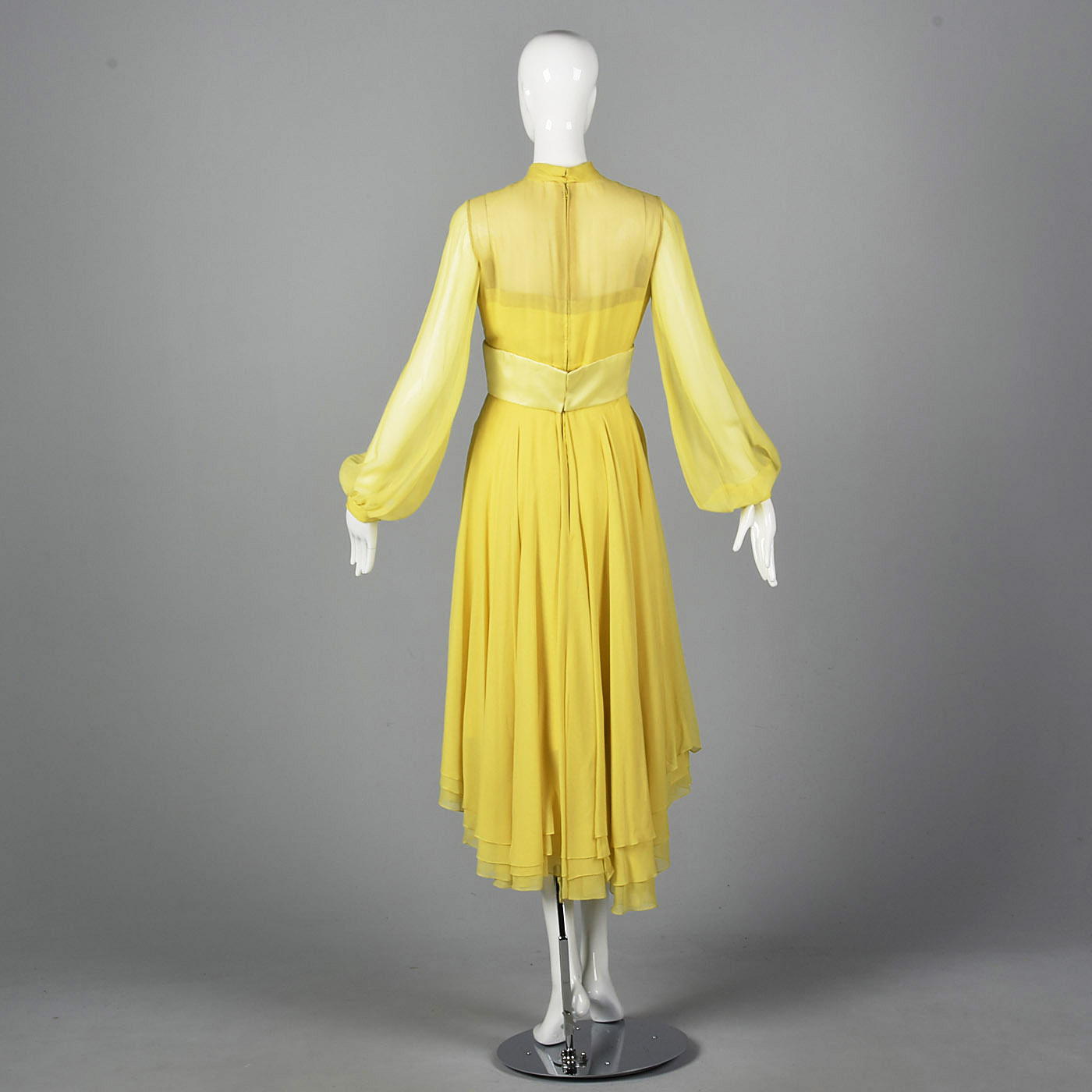 XS Travilla Yellow Silk Chiffon Summer Evening Formal Dress Flowy