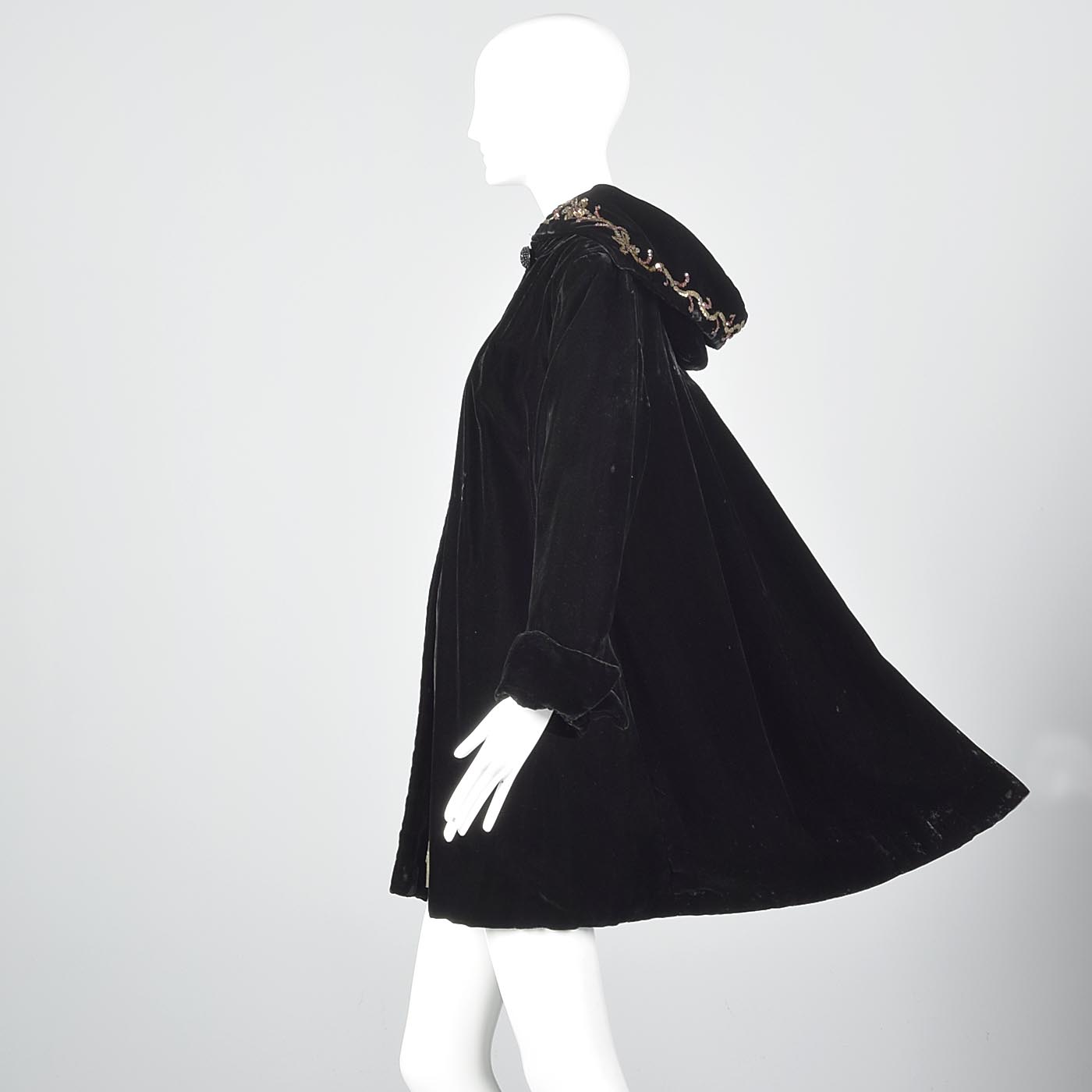 Black velvet coat swing vintage coat 
