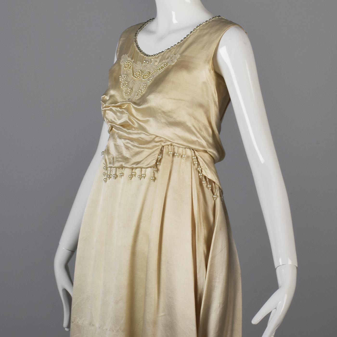 1920s Ivory Silk Wedding Dress Bridal Gown Antique Bride Vintage 20s Art Deco