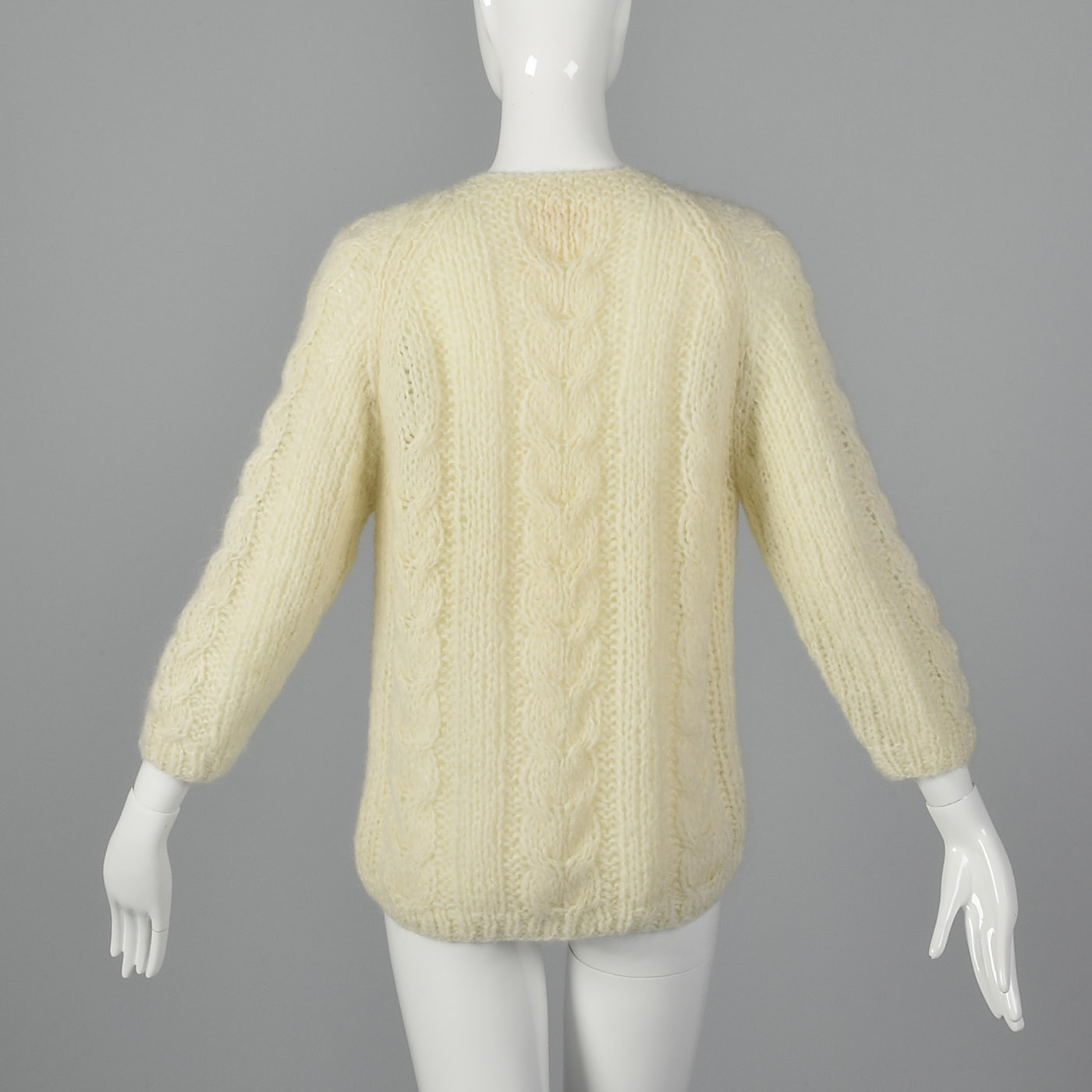 Large 1960s Cream Cardigan VTG Wool Mohair Blend Cable Knit Lightweight Sweater | eBay