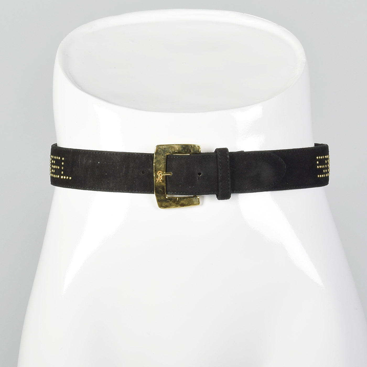 Vintage Sonia Rykiel leather belt with adjustable gold snaps. Small 1990s Sonia Rykiel Studded Leather Belt Black Suede  main image 3