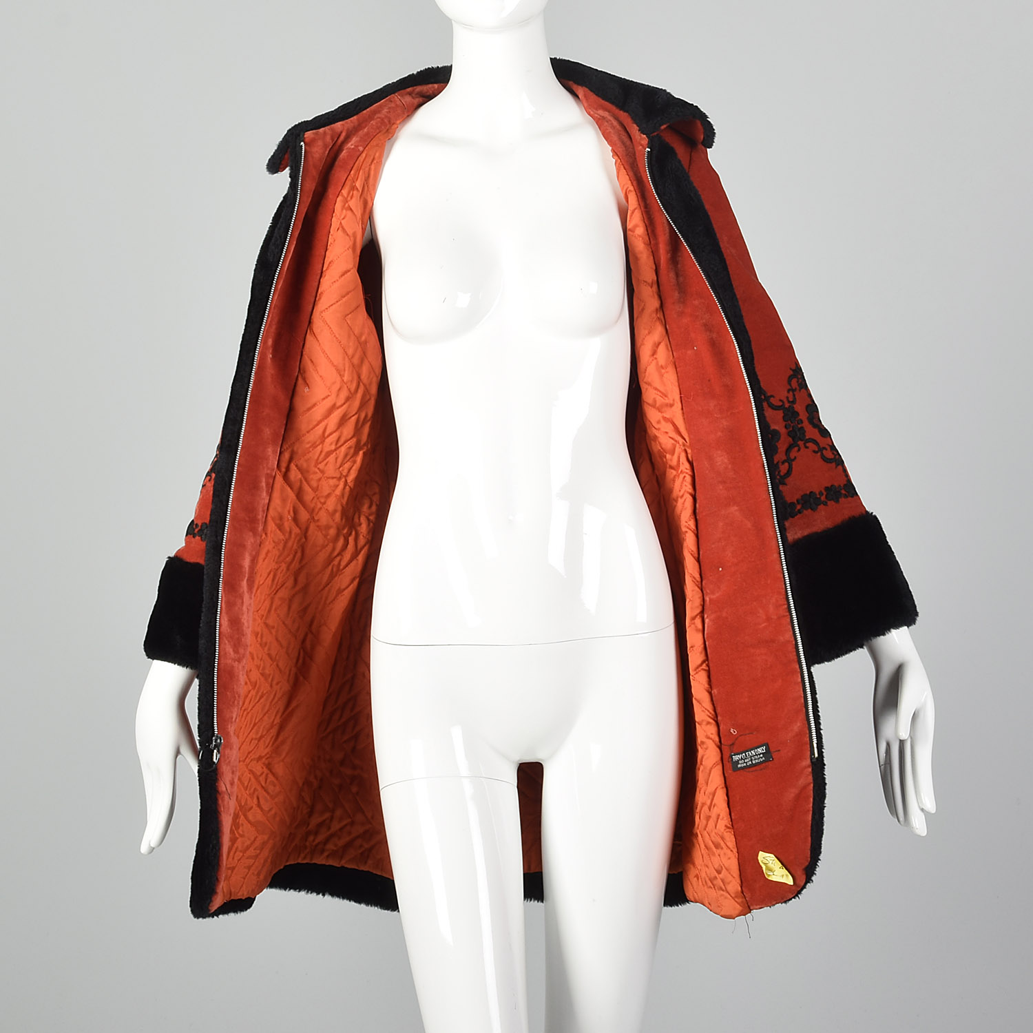 XXS 1970s Red Velveteen Princess Coat Vintage Velvet Coat Russian Style Jacket Embroidered Coat 1960s Coat