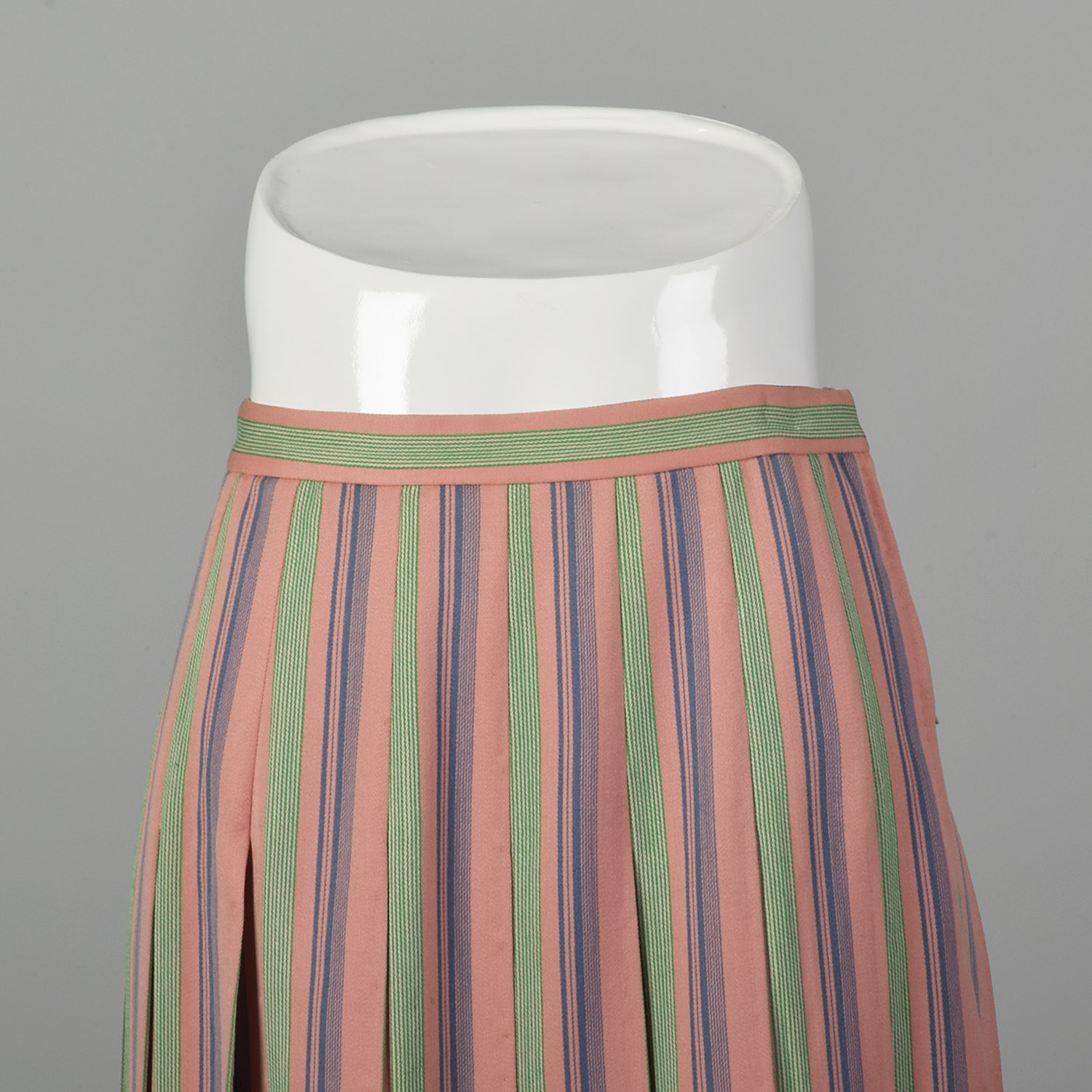 S Valentino 1960s Skirt Pink Pleated Green Candy Stripe Wool